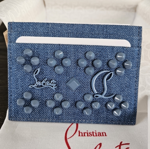 Christian Louboutin Denim Blue Studded Card Holder NIB - Picture 2 of 4